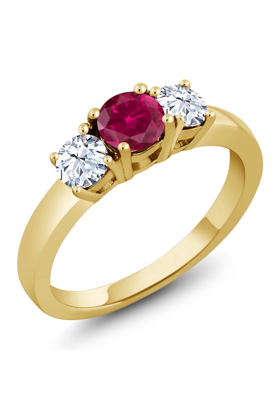 1.00 Ct Round Red Created Ruby 18K Yellow Gold Plated Silver Ring (Size 7)