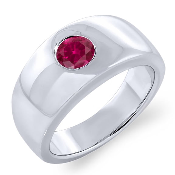 Gem Stone King 1.00 Ct Round Red Created Ruby 925 Sterling Silver Men's Ring (Size 10)