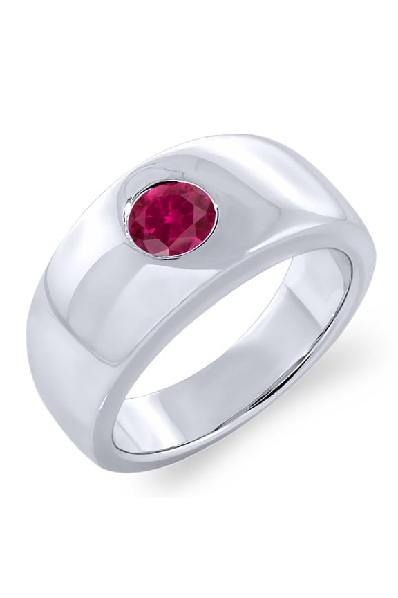 1.00 Ct Round Red Created Ruby 925 Sterling Silver Men's Ring (Size 10)