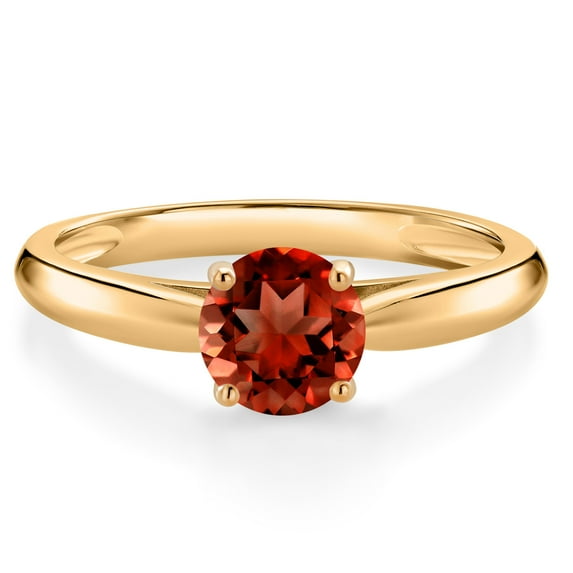 Gem Stone King 1.00 Ct Round Red Garnet 10K Yellow Gold Solitaire Engagement Ring