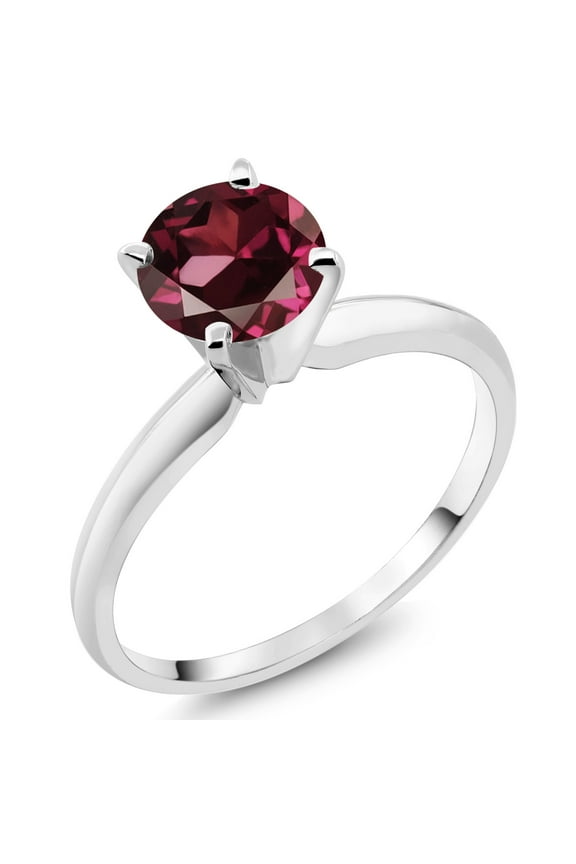 14K White Gold Red Rhodolite Garnet Solitaire Engagement 4-Prong Ring for Women | 1.00 Cttw | Round 6MM | Gemstone Birthstone (Size 7)