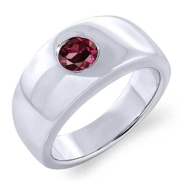 Gem Stone King 1.00 Ct Round Red Rhodolite Garnet 925 Sterling Silver Men's Ring (Size 13)