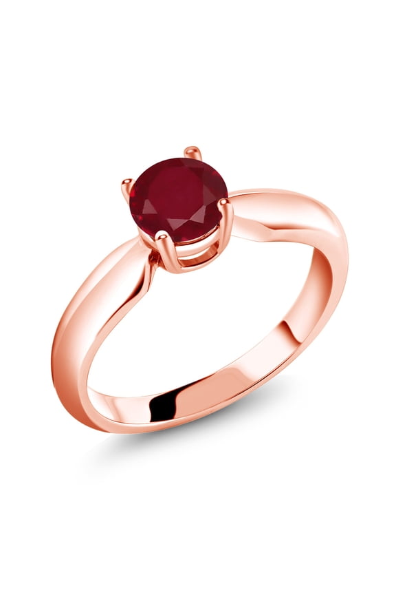 1.00 Ct Round Red Ruby 18K Rose Gold Plated Silver Ring (Size 8)