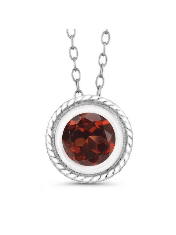 1.00 Ct Round Shape Red Garnet 925 Sterling Silver Pendant