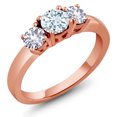 thumbnail image 1 of Gem Stone King 1.00 Ct Sky Blue Aquamarine White Created Sapphire 18K Rose Gold Plated Silver Ring (Size 6), 1 of 5