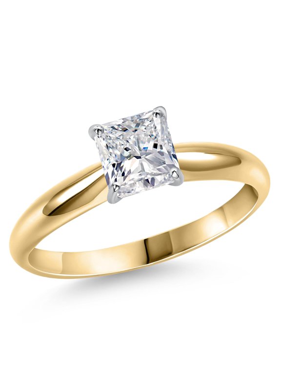 1.00 Cttw IGI Certified Lab Grown Diamond in 14K Two-Tone Gold Solitaire Engagement Ring for Women | Princess Cut | D-E Color | VS1-VS2 Clarity | Size 7