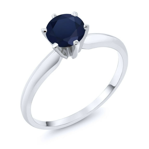 Gem Stone King 1.00 Cttw 14K White Gold Blue Sapphire Engagement Ring | Round 6MM | Gemstone Birthstone | Wedding Anniversary Solitaire Ring for Women | Available in Size 5, 6, 7, 8, 9