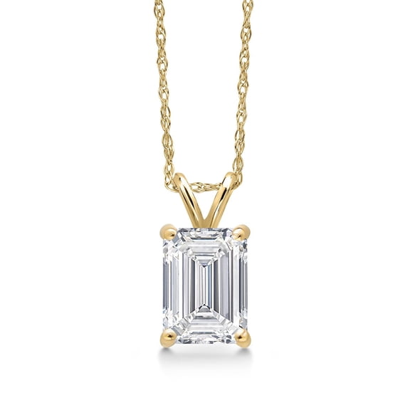 Gem Stone King 1 Ct IGI Certified Lab Grown Diamond Pendant Necklace in 14K Yellow Gold | Emerald Cut | D-E Color | VS1-VS2 Clarity | Gold Necklace for Women | 18 inch Chain