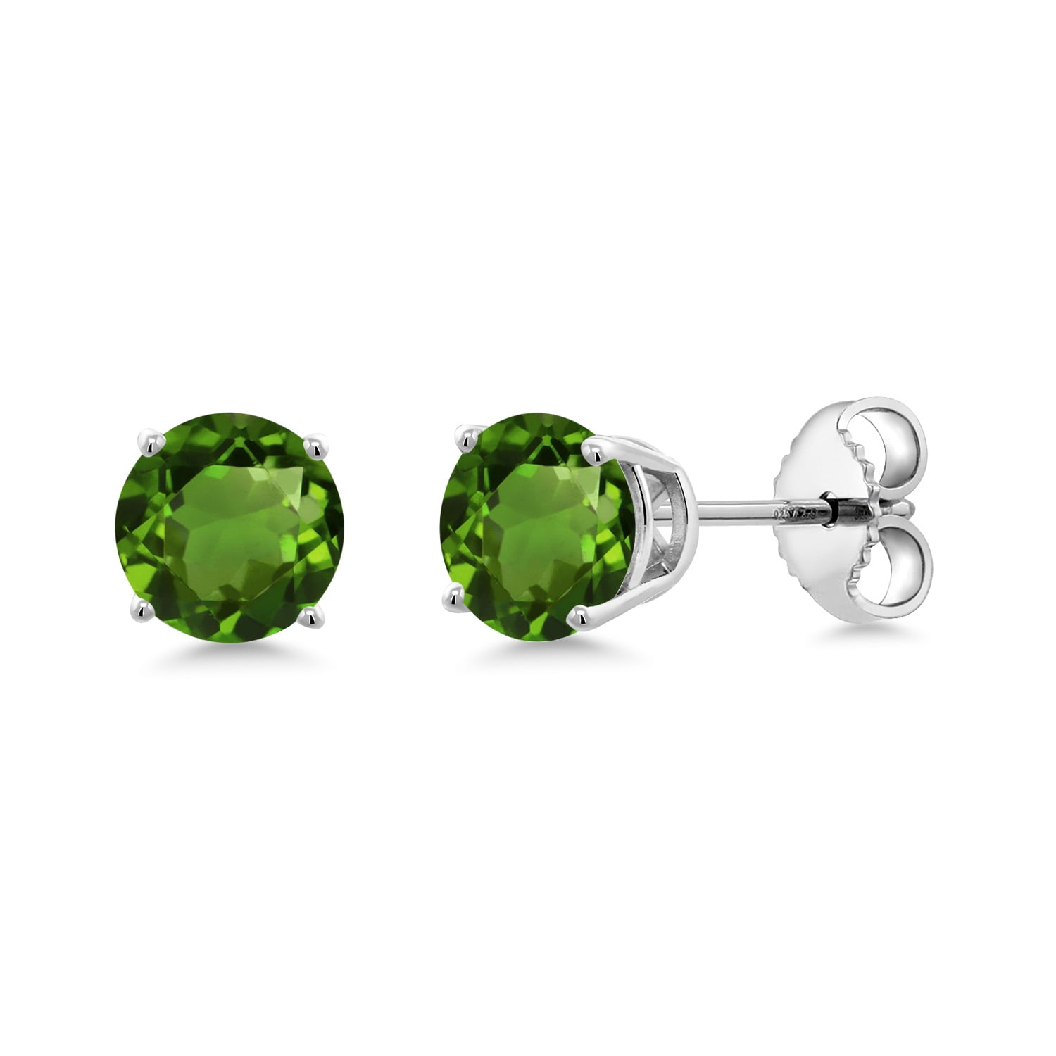 Gem Stone King 1.00 Cttw Round 5mm Green Chrome Diopside 925 Sterling Silver Stud Earrings for Women Men