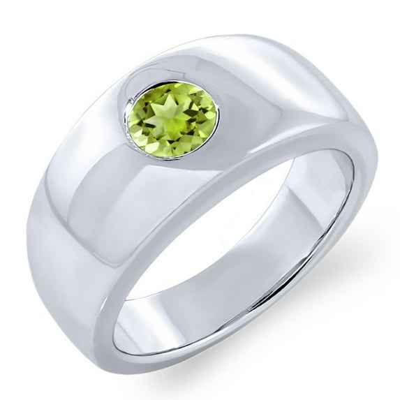 Gem Stone King 1.00 Cttw Round Green Peridot 925 Sterling Silver Ring for Men (Size 10)