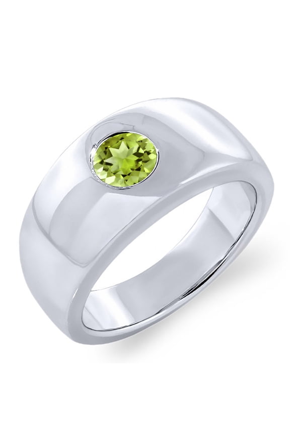 1.00 Cttw Round Green Peridot 925 Sterling Silver Ring for Men (Size 10)