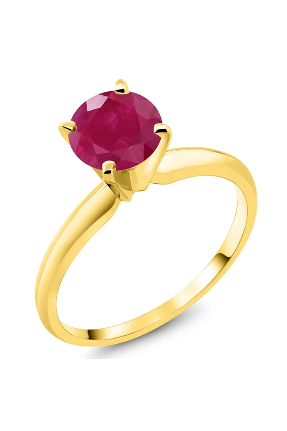 1.00 Cttw Round Red Ruby 14K Yellow Gold Engagement Ring for Women | Round 6MM | Gemstone Birthstone (Size 7)