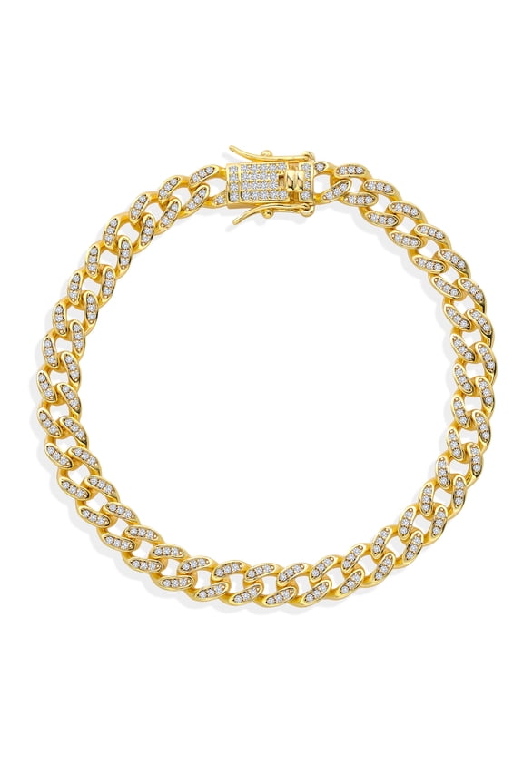 1.00 Cttw White Moissanite Curb Link Chain Bracelet for Women in 18K Yellow Gold Plated | Available in 6.5/7/7.5 inch | With Safety Lock Clasp