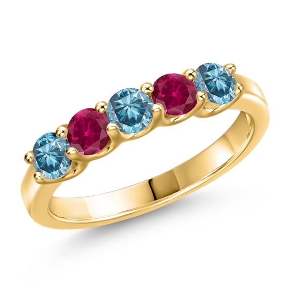 Gem Stone King 1.01 Ct Blue Lab Grown Diamond Red Created Ruby 18K Yellow Gold Plated Silver Ring