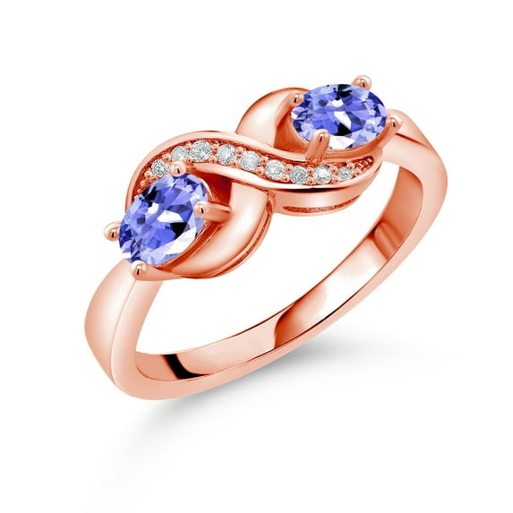 Gem Stone King 18K Rose Gold Plated Silver Blue Tanzanite and Created Sapphire Infinity Love Knot Ring for Women | 1.01 Cttw | Oval 6X4MM | Gemstone Birthstone | Jewelry Gifts for Mom Wife | Size 7