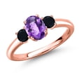 thumbnail image 1 of Gem Stone King 18K Rose Gold Plated Silver Purple Amethyst and Black Onyx Engagement Ring for Women | 1.01 Cttw | Oval Checkerboard 7X5MM | Gemstone February Birthstone | Size 5, 1 of 6