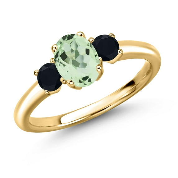 Gem Stone King 18K Yellow Gold Plated Silver Green Prasiolite and Black Onyx Engagement Ring for Women | 1.01 Cttw | Oval 7X5MM | Gemstone Birthstone | Size 5