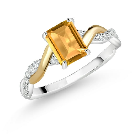 Gem Stone King 1.01 Ct Yellow Citrine 925 Silver and 10K Yellow Gold Lab Grown Diamond Engagement Ring