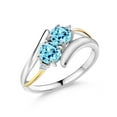 thumbnail image 1 of Gem Stone King 1.01 Cttw Round Blue Apatite 925 Silver and 10K Yellow Gold Lab Grown Diamond Two Stone Crossover Ring for Women | Gemstone Birthstone (Size 7), 1 of 5