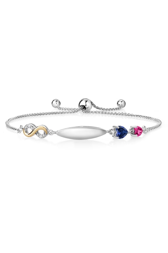 1.02 Ct Blue Created Sapphire Pink Created Sapphire 925 Silver and 10K Yellow Gold Lab Grown Diamond Bracelet for Women