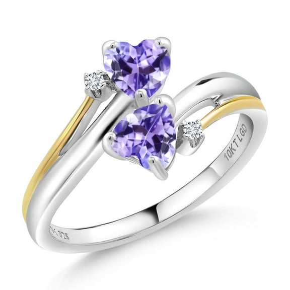 Gem Stone King 1.02 Ct Heart Shape Blue Tanzanite 925 Silver and 10K Yellow Gold Ring (Size 5)