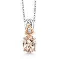 thumbnail image 1 of Gem Stone King 1.02 Ct Peach Morganite E-F Lab Grown Diamond 925 Silver and 10K Yellow Gold Pendant with Chain, 1 of 3