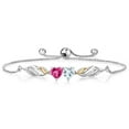 thumbnail image 1 of Gem Stone King 1.03 Ct Pink Created Sapphire Sky Blue Aquamarine and Lab Grown Diamond 925 Silver and 10K Yellow Gold Bracelet for Women, 1 of 3