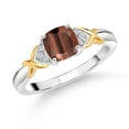 thumbnail image 1 of Gem Stone King 1.03 Ct Red Tiger Eye E-F Lab Grown Diamond 925 Silver and 10K Yellow Gold Ring, 1 of 4