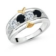 thumbnail image 1 of Gem Stone King 1.03 Ct Round G/H Lab Grown Diamond Black Onyx 925 Silver and 10K Yellow Gold Ring (Size 7), 1 of 3