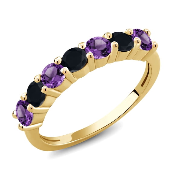 Gem Stone King 1.03 Ct Round Purple Amethyst Black Onyx 18K Yellow Gold Plated Silver Ring (Size 5)