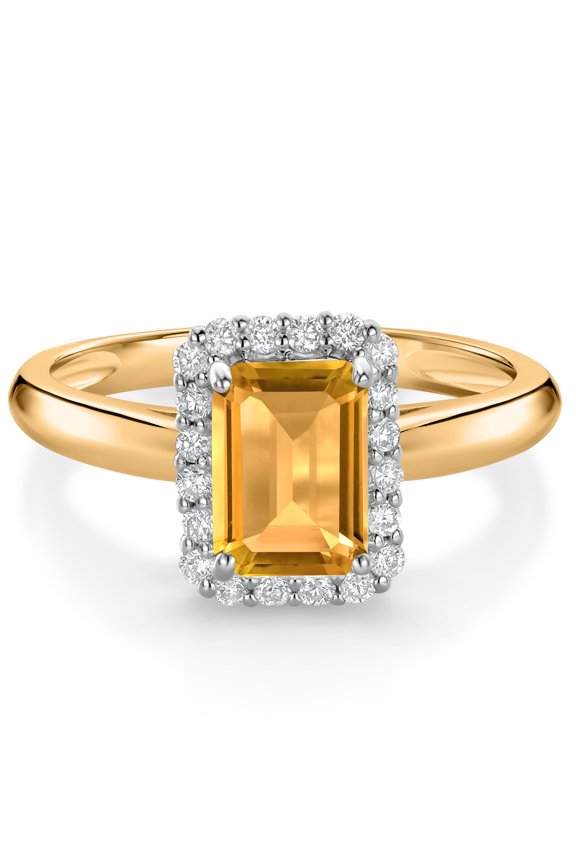 1.03 Ct Yellow Citrine G/H Lab Grown Diamond 10K Yellow and White Gold Halo Engagement Ring (Size 9)