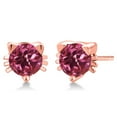 thumbnail image 1 of Gem Stone King 1.04 Ct 5mm Pink Created Sapphire 18K Rose Gold Plated Silver Kitty Cat Stud Earrings for Women Men, 1 of 4