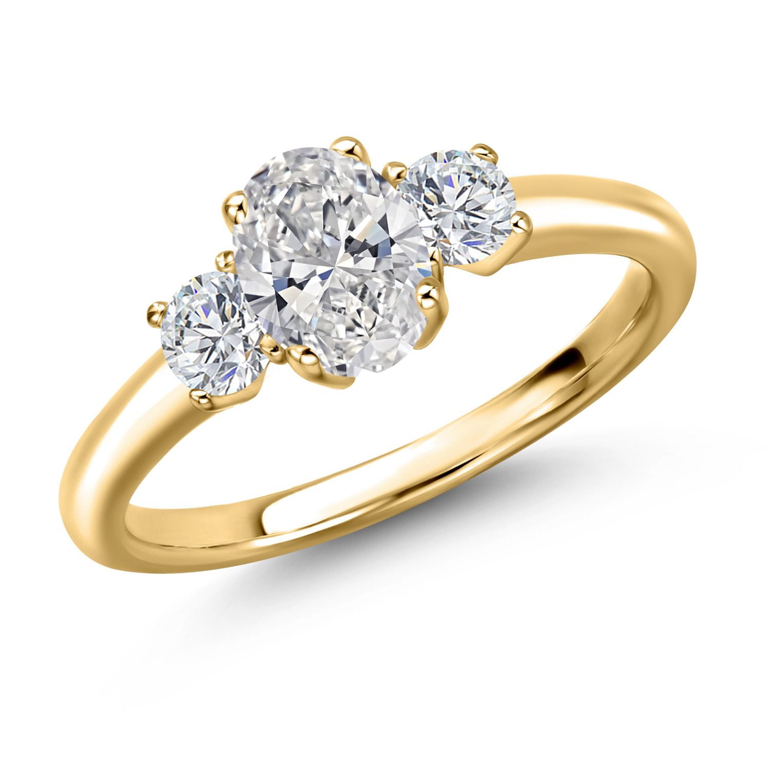 Gem Stone King 18K Yellow Gold Plated Silver Lab Grown Diamond Engagement Ring for Women | 1.04 Cttw | Oval 7X5MM and Round 3.5MM | DEF Color | VVS-VS Clarity (Size 8)