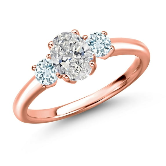 Gem Stone King 18K Rose Gold Plated Silver DEF Lab Grown Diamond and Sky Blue Aquamarine Engagement Ring for Women | 1.04 Cttw | Oval 7X5MM | Gemstone April Birthstone | Size 7