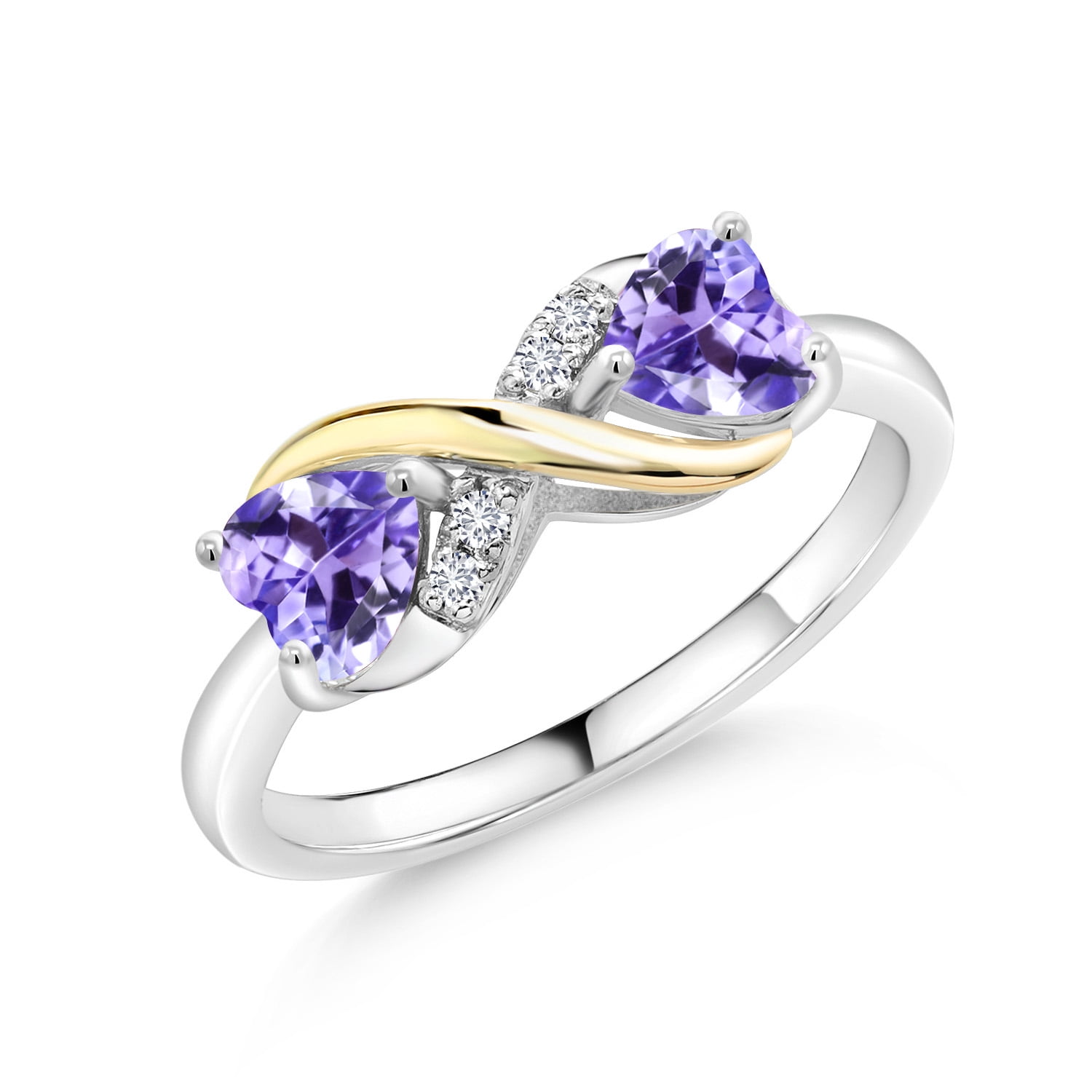Gem Stone King 10K Gold & Sterling Silver 3-Stone Ring - Cushion Birthstone & Round Moissanite, Available Sizes 5-9