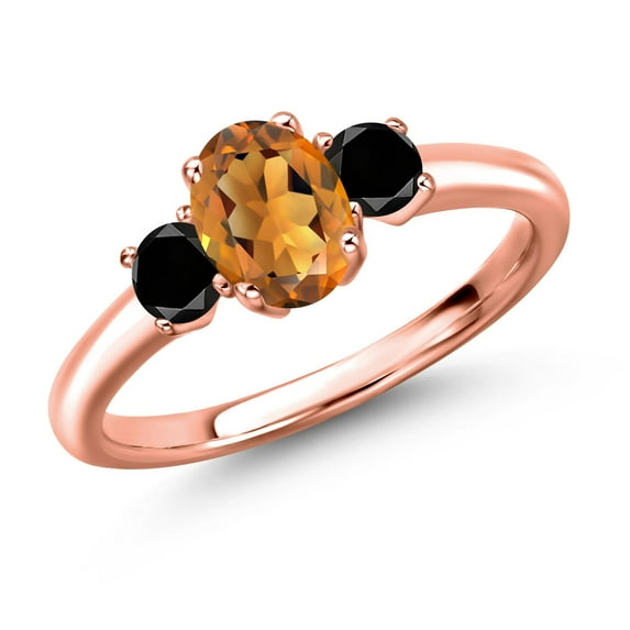 Gem Stone King 18K Rose Gold Plated Silver Orange Red Madeira Citrine and Black Diamond Engagement Ring for Women | 1.04 Cttw | Oval 7X5MM | Gemstone November Birthstone | Size 5