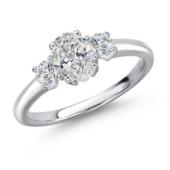 Gem Stone King 925 Sterling Silver Lab Grown Diamond Engagement 3-Stone Ring for Women | 1.04 Cttw | Gemstone April Birthstone | DEF Color | VVS-VS Clarity (Size 6)