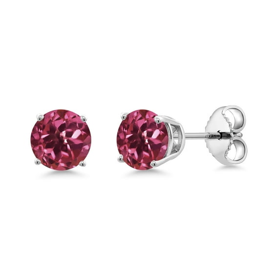 Gem Stone King 1.04 Ct Round 5mm Pink Tourmaline 925 Sterling Silver Stud Earrings for Women Men