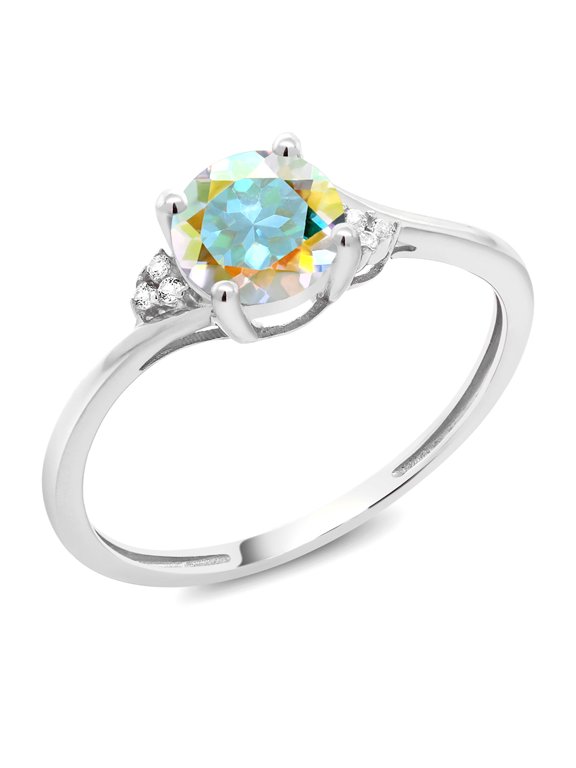 1.04 Ct Round Mercury Mist Mystic Topaz White Diamond 10K White Gold Ring