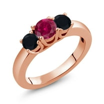 Gem Stone King 1.04 Ct Round Red Created Ruby Black Onyx 18K Rose Gold Plated Silver Ring (Size 8)