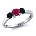 thumbnail image 1 of Gem Stone King 925 Sterling Silver Red Created Ruby and Black Onyx Engagement Ring for Women | 1.04 Cttw | Round 5MM | Gemstone July Birthstone | Size 9, 1 of 6