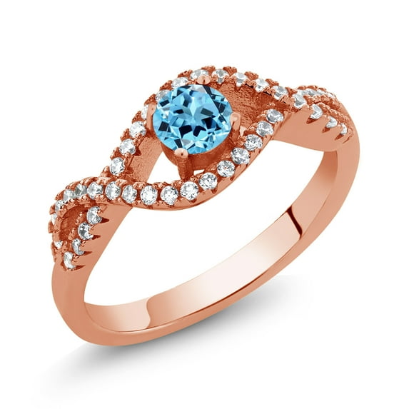 Gem Stone King 1.04 Ct Round Swiss Blue Topaz 18K Rose Gold Plated Silver Infinity Ring (Size 6)