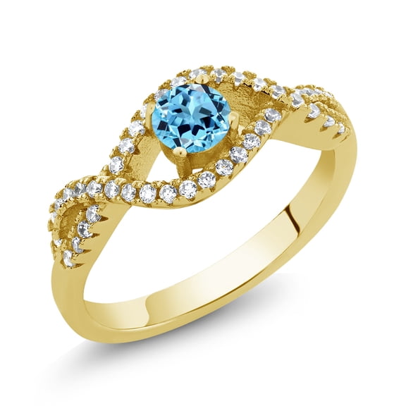 Gem Stone King 1.04 Ct Round Swiss Blue Topaz 18K Yellow Gold Plated Silver Infinity Ring (Size 7)