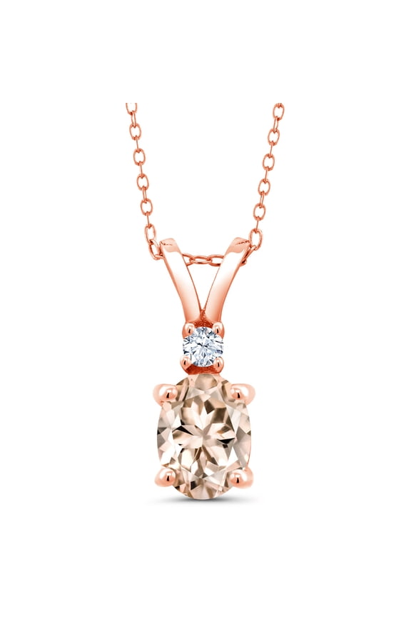 1.05 Ct Oval Peach Morganite 18K Rose Gold Plated Silver Pendant with Chain