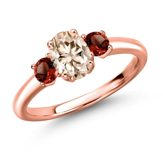 Gem Stone King 18K Rose Gold Plated Silver Peach Morganite and Red Garnet Engagement Ring for Women | 1.05 Cttw | Oval 7X5MM | Gemstone October Birthstone | Size 6