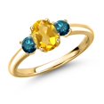 thumbnail image 1 of Gem Stone King 18K Yellow Gold Plated Silver Yellow Citrine and Blue Diamond Engagement Ring for Women | 1.05 Cttw | Oval 7X5MM | Gemstone November Birthstone | Size 8, 1 of 6