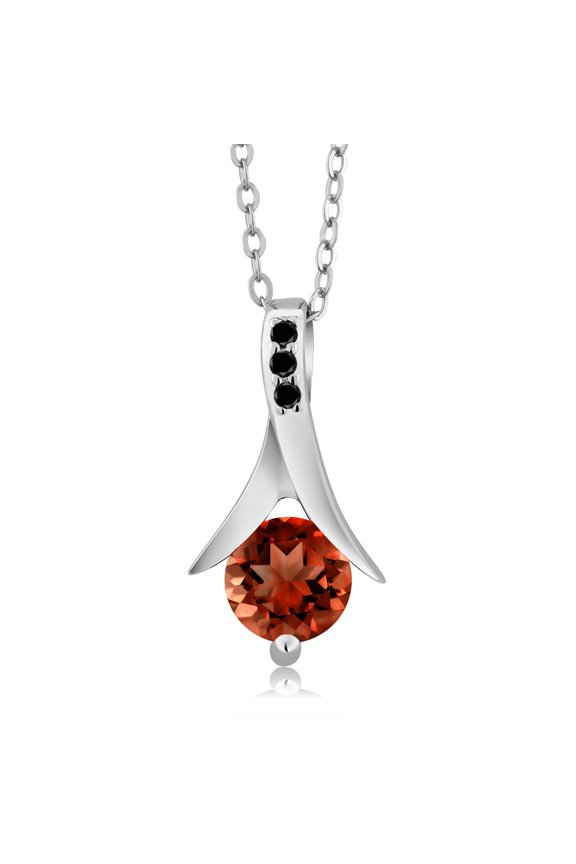 1.05 Ct Round Red Garnet Black Diamond 925 Sterling Silver Pendant with Chain