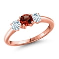 thumbnail image 1 of Gem Stone King 18K Rose Gold Plated Silver Red Garnet and Sky Blue Aquamarine Engagement Ring for Women | 1.05 Cttw | Round 5MM | Gemstone January Birthstone | Size 9, 1 of 6