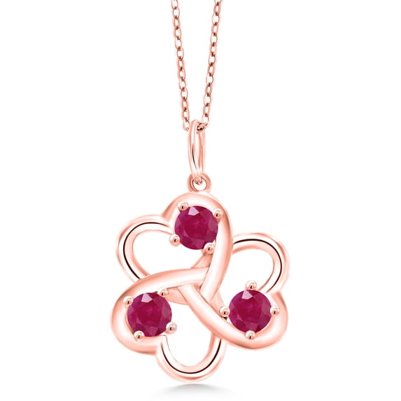 Gem Stone King 18K Rose Gold Plated Silver Red Ruby Pendant Necklace for Women | 1.05 Cttw | Gemstone July Birthstone | Round 4MM | With 18 inch Chain