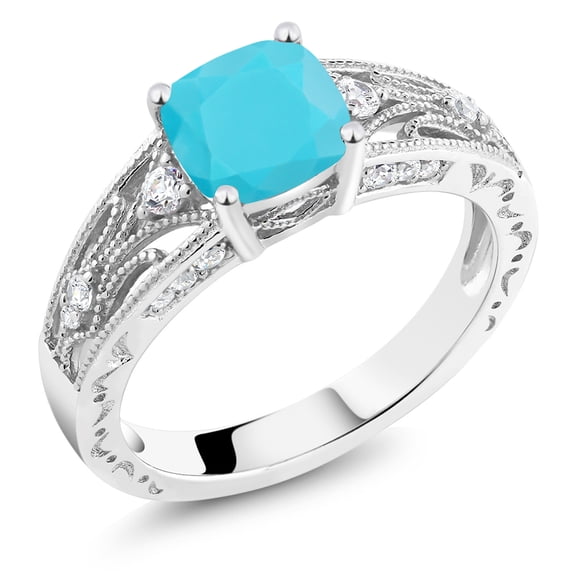 Gem Stone King 1.06 Ct Cushion Green Turquoise 925 Sterling Silver Ring (Size 8)